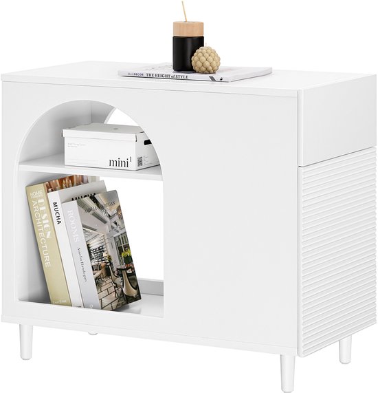 EUGAD Set van 2 nachtkastjes op wieltjes, met remmen, bijzettafel wit met 2 open vakken, 40 x 55 x 35 cm, printertafel, nachtkastje salontafel banktafel, voor slaapkamer kantoor, 0008CTG-2