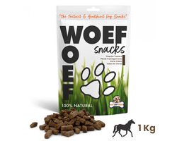Woef Woef Snacks Hondensnacks Paarden Trainers 1.00 KG - Trainingsnacks Hondensnoepjes - Gedroogd vlees - Paardenvlees - Alle honden en alle leeftijden vanaf 2 maanden - Geen toevoegingen