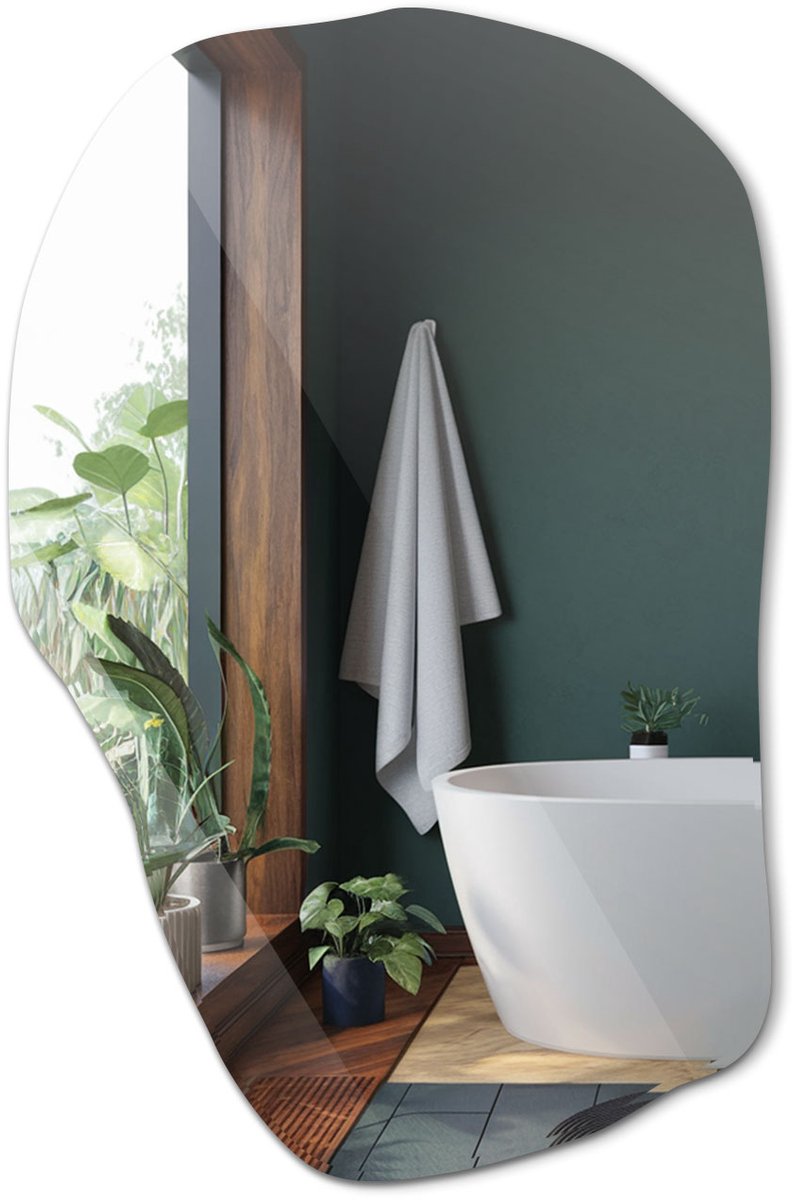 Tulup Spiegel - Onregelmatige Spiegel - 80 cm x 52 cm - Onregelmatige Spiegel - Slaapkamerspiegel - Badkamerspiegel - Gang - Kleedkamer - Woonaccessoires - Frameloze - Minimalistische spiegel - Natuurlijk design Spiegel - Hangspiegel