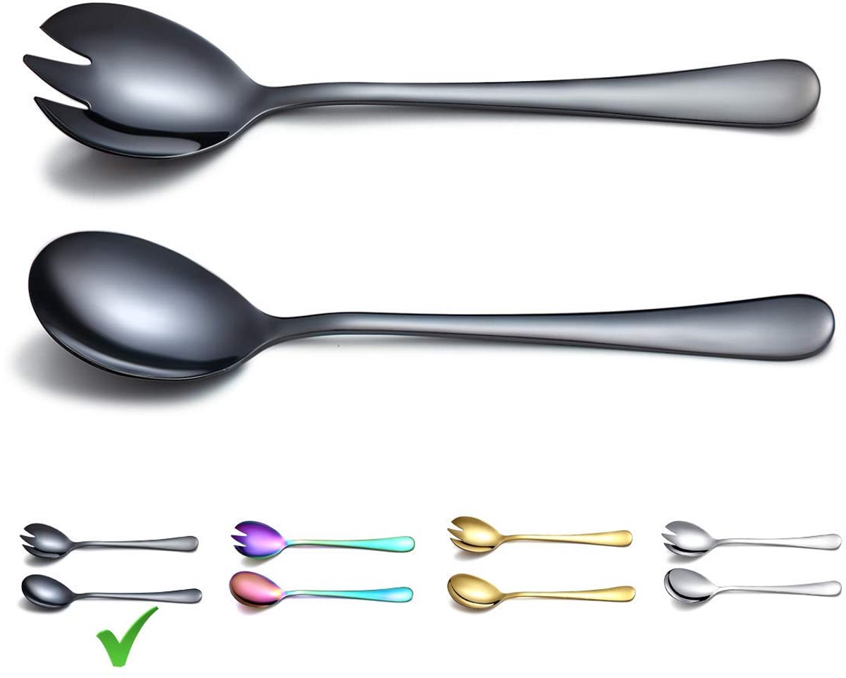 Ibenzoa® Zwarte Saladeserverset van Roestvrij Staal met Luxe Titanium Coating voor Stijlvol Serveren