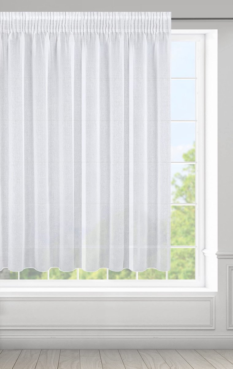 Ibenzoa Transparant en Elegant Raamdecoratie Gordijn met Plooiband voor Slaap- en Woonkamer (350x150cm) wit