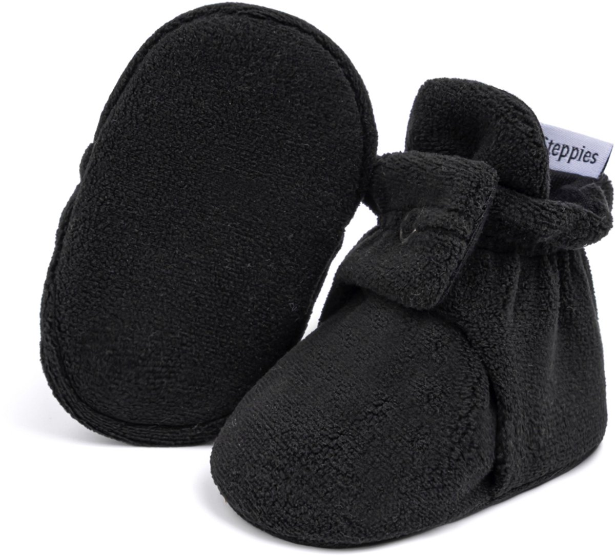 Steppies - Baby Slofjes voor Jongens en Meisjes - Zwart - 3-6 Maanden (10cm) - Schoenmaat 16-17