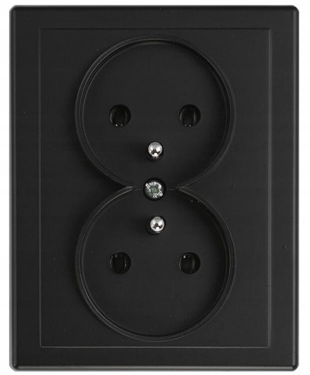 Duwi Jowisz - Dubbel Geaard Stopcontact - IP20, 16A 250V - Onderbouw - Zwart Mat