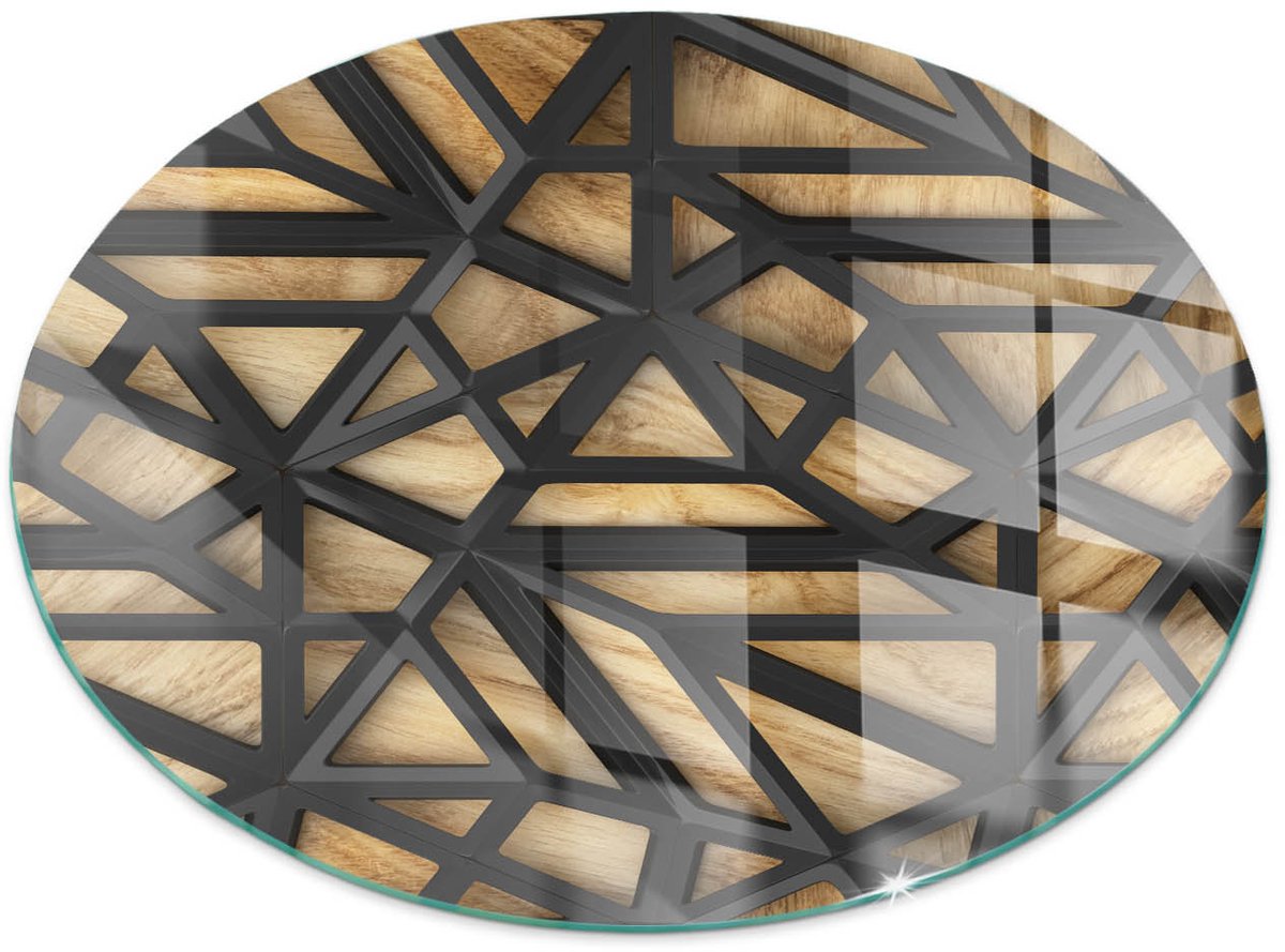 Tulup Kachel Vloerplaat - Geometrie met hout Vloerplaat Openhaard - 50 cm - Bruin Vloerplaat Voor Houtkachel - Ronde Kachel Vloerplaat - Vloerplaat Voor Kachel - Plaat Onder Houtkachel - Onderplaat Kachel