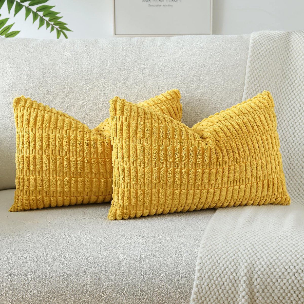Ibenzoa Set van 2 moderne corduroy kussenslopen met zachte textuur voor stijlvolle woondecoratie geel