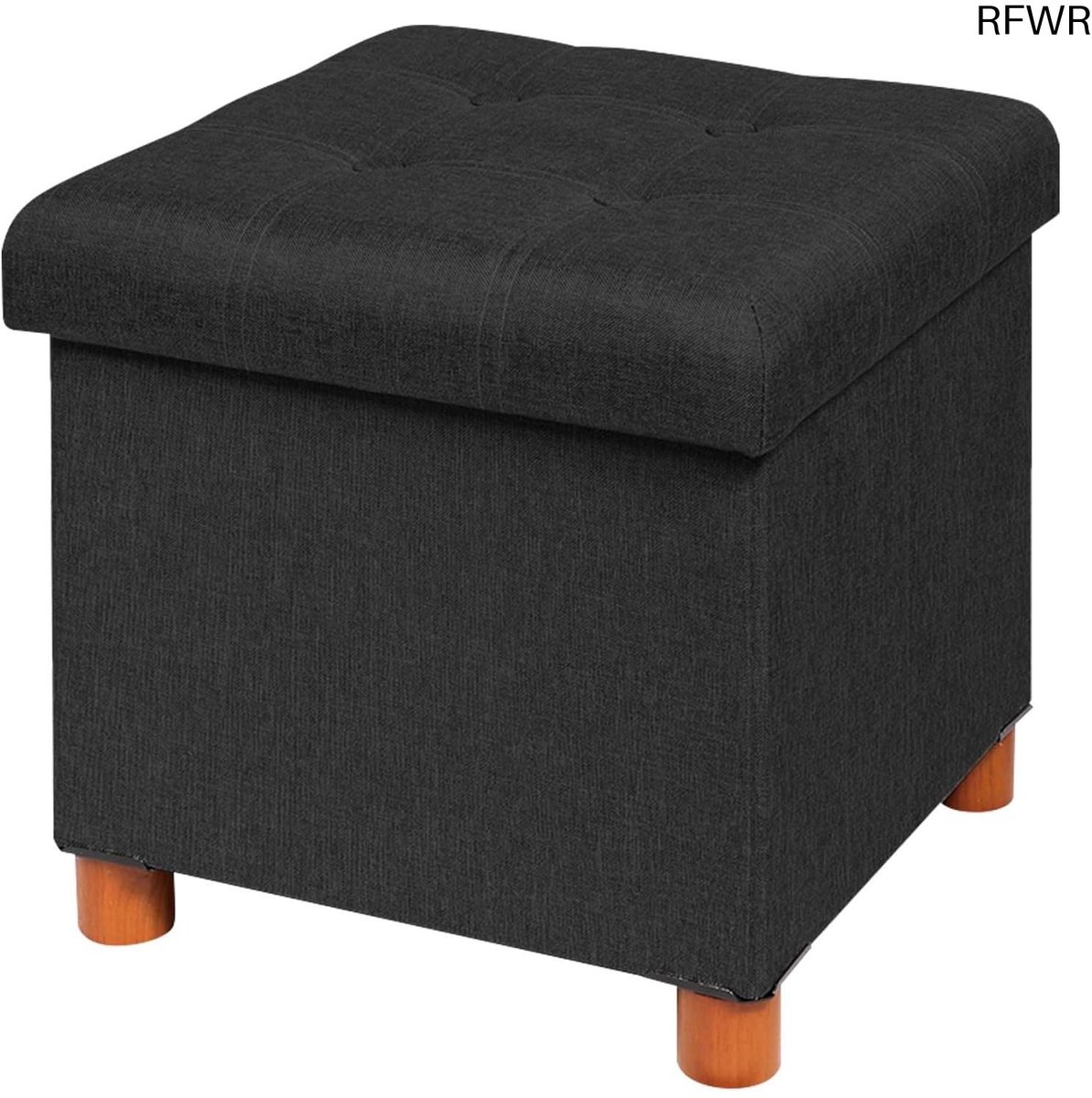 RFWR® Inklapbare Pouf Opbergdoos - Vierkant Zitbank voor Woonkamer en Slaapkamer - Zwart 38x38 cm