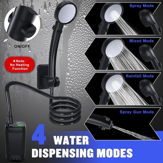 Draagbare kampeer douche - Duurzaam en langdurig - 6000mAh oplaadbare douche - Met slim LED-display - 4 waterstraalmodi - IPX7 waterdichte outdoor douchepomp - Camping Douche - Buitendouche - Tuindouche - Draagbare Douche - Mobiele Douche van Merkloos — afbeelding 3