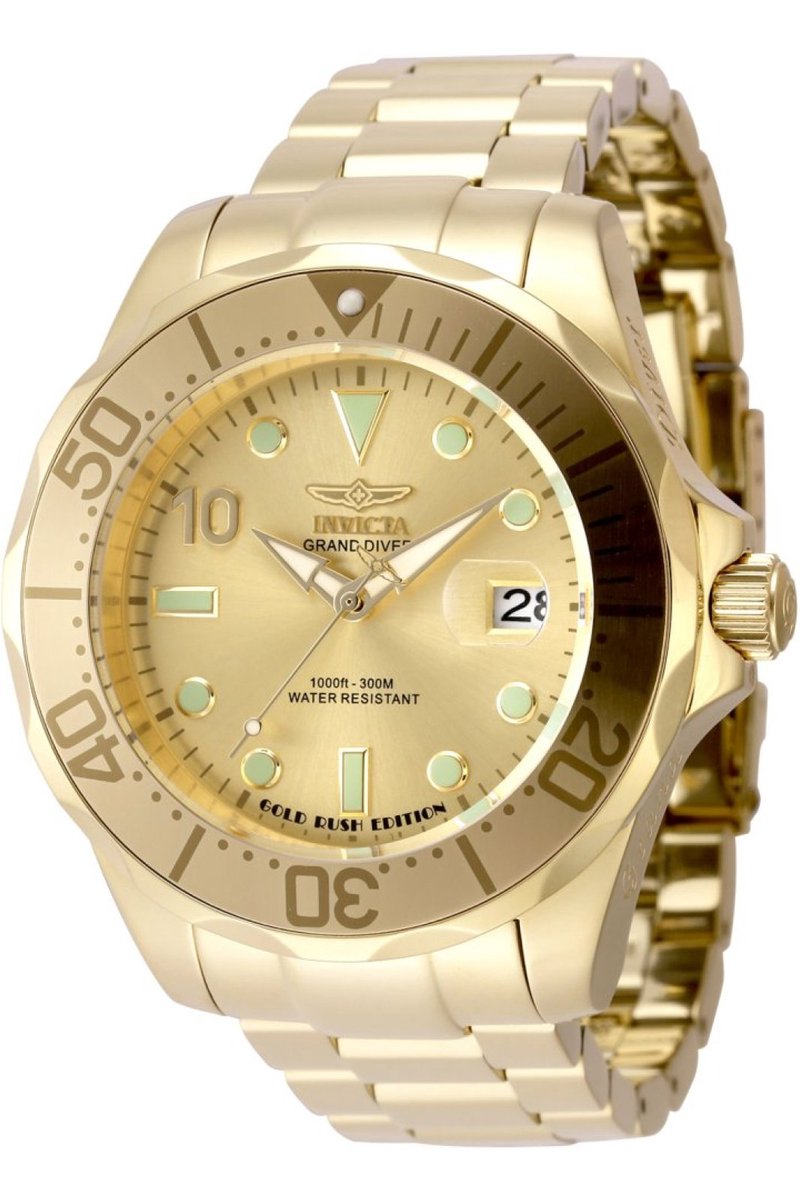 Invicta Grand Diver 48705 Heren Horloge - Waterdicht - Analoog - Automatisch Uurwerk - Roestvrij Staal met gouden Wijzerplaat - 47mm
