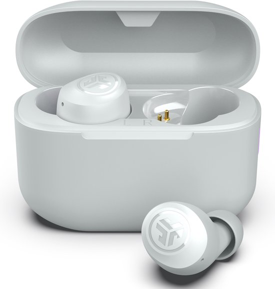 JLab Go POP Draadloze Oordopjes - Bluetooth - 35 uur Batterijduur - Be Aware Audio - Met Microfoon - Oortjes Draadloos - Geschikt voor Android en Apple - Wit