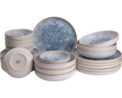 James Cooke - Azure Vintage - Serviesset - 6 persoons - 24 delig - Blauw/Wit - Stoneware - Bordenset