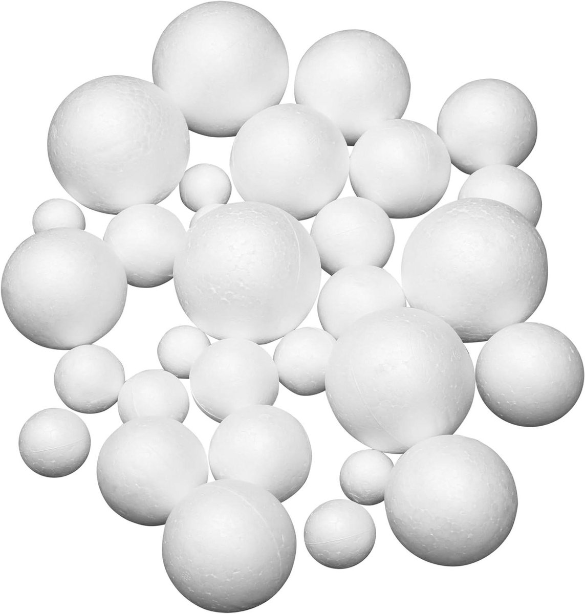 Allecto Premium - Set van 30 witte foam kerstballen in 6 maten - DIY kerstdecoratie - Feestdecoratie