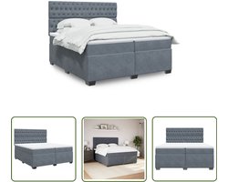 vidaXL Fluweel - Boxspring - Boxspring met matras fluweel donkergrijs 200x200 cm - Donker Grijs - Tweepersoonsbed - King Size Bed