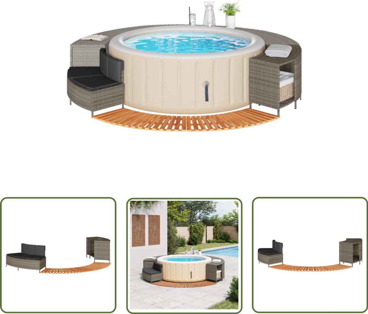 vidaXL Hotspa Ombouw – Hottub Ombouw – Hottub-ombouw poly rattan massief acaciahout grijs – Tuinset – Lounge Set – Buitendrankset vidaXL Hotspa Ombouw – Hottub Ombouw – Hottub-ombouw poly rattan massief acaciahout grijs – Tuinset – Lounge Set – Buitendrankset