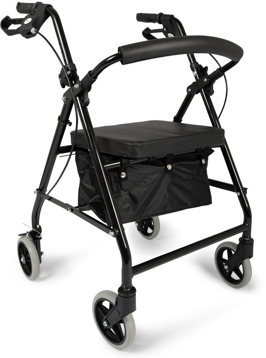Dunimed Lichtgewicht Rollator - Rollator Voor Binnen & Buiten - Opvouwbaar - Met Parkeerrem - In Hoogte Verstelbaar - Inclusief Verwijderbare Tas - Zwart