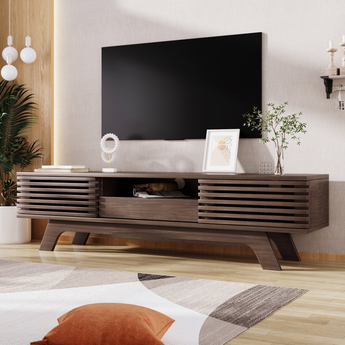 HAUSS SPOLE TV-kasten 150x35x44 cm - TV meubel Met Schuiflade En Twee Deuren - Uniek Design - Vintage Stijl - Hout - Houtkleur Vintagekleur