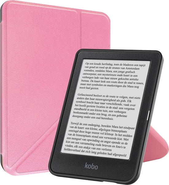 Hoes Geschikt voor Kobo Clara BW - Luxe E-reader Trifold Case - Bescherm Hoesje Book Cover - Roze