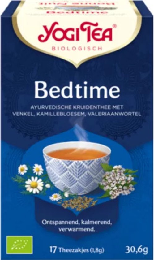 Yogi Tea Bedtime biologische kruidenthee met venkel, kamillebloesem en valeriaanwortel. Ontspannend en kalmerend.