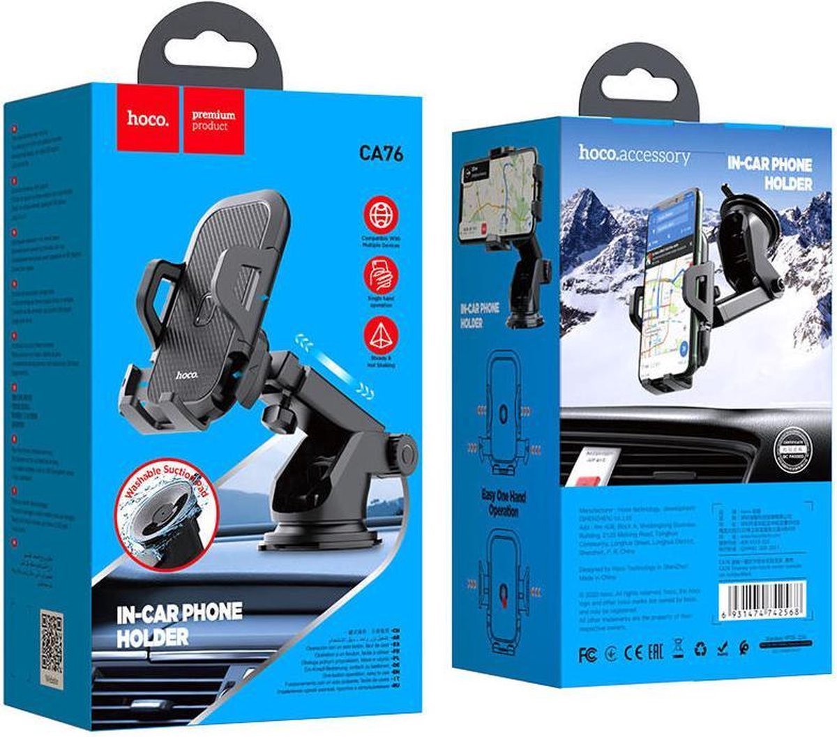 Hoco Telefoonhouder Auto Dashboard/Raam - GSM Houder - Stevige Zuignap - 360° Verstelbaar - Eénhandsbediening Auto Houder - Universeel - Auto Accessoires – foto 2