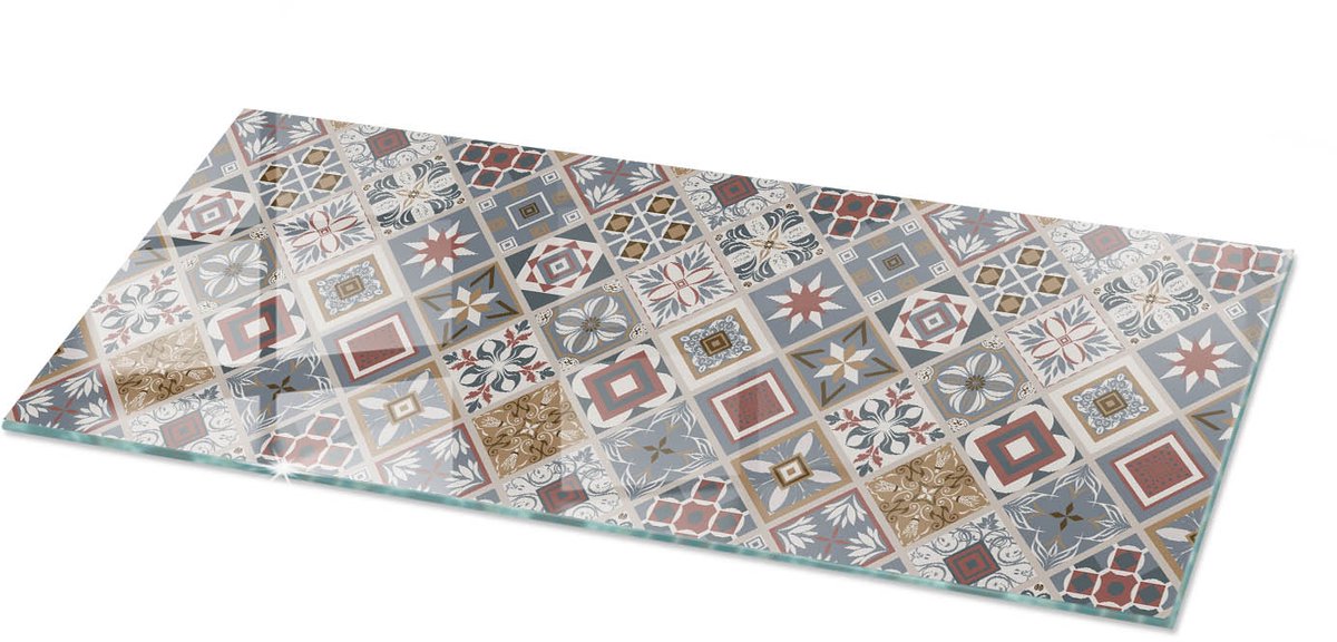 Tulup Tafelblad Glas - Mozaïekpatroon Met Ornamenten Gehard Glas - 125 cm x 50 cm - Grijs Glazen Tafelblad - Rechthoekig Tafelblad Glas - Glazen Tafelblad voor Tuin of Terrastafels - Glasplaat Tafel