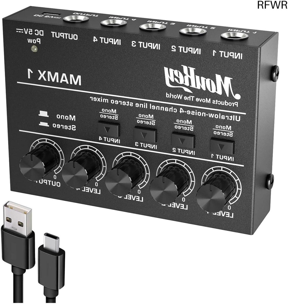 RFWR® Compacte Audio Mixer voor Studio en Podium - 4 Kanalen, Eenvoudige Bediening, Laag Geluidsniveau