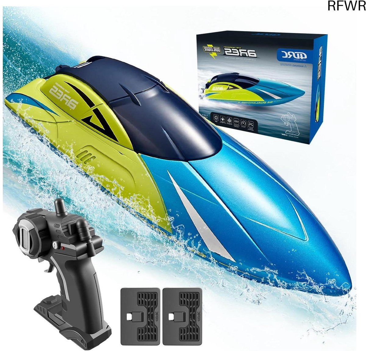 RFWR® Op afstand bestuurde RC boot met LED-lampen voor zwembaden en meren - 20+ MPH, 30 minuten speeltijd - Perfect cadeau voor kinderen en volwassenen