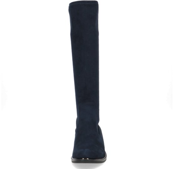 Vooraanzicht van een donkerblauwe stretch laars.