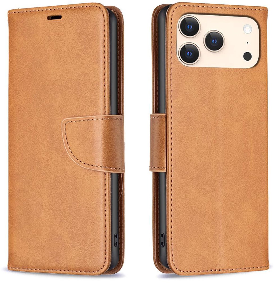 Mobigear Telefoonhoesje geschikt voor Apple iPhone 17 Pro Max Hoesje | Mobigear Excellent Bookcase Portemonnee | Pasjeshouder voor 3 Pasjes | Telefoonhoesje voor Pinpas / OV Kaart / Rijbewijs - Cognac