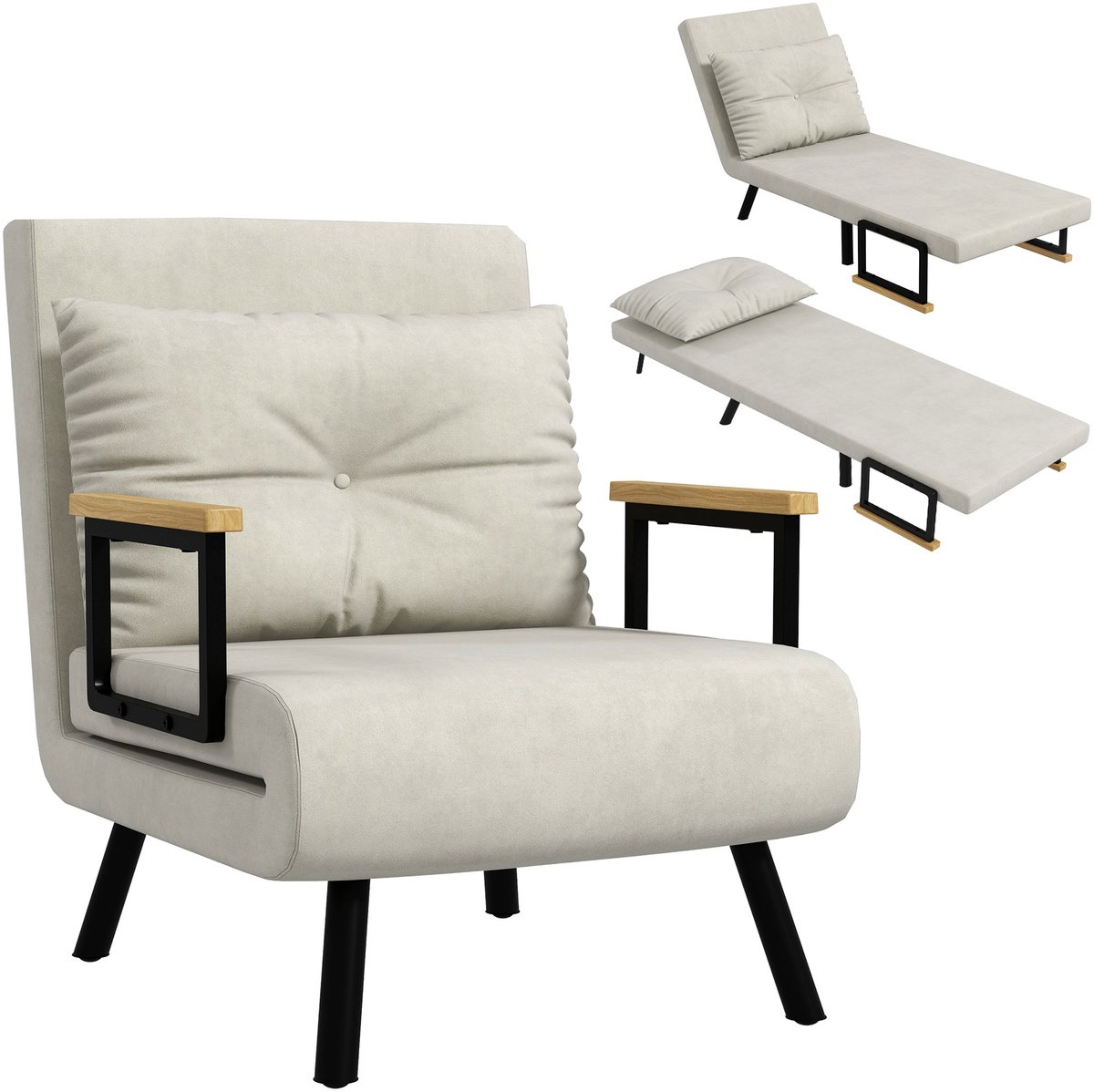 HOMCOM-Stoelbed-Fluwelen-look stof (100% polyester)-63x73x81cm-Crème