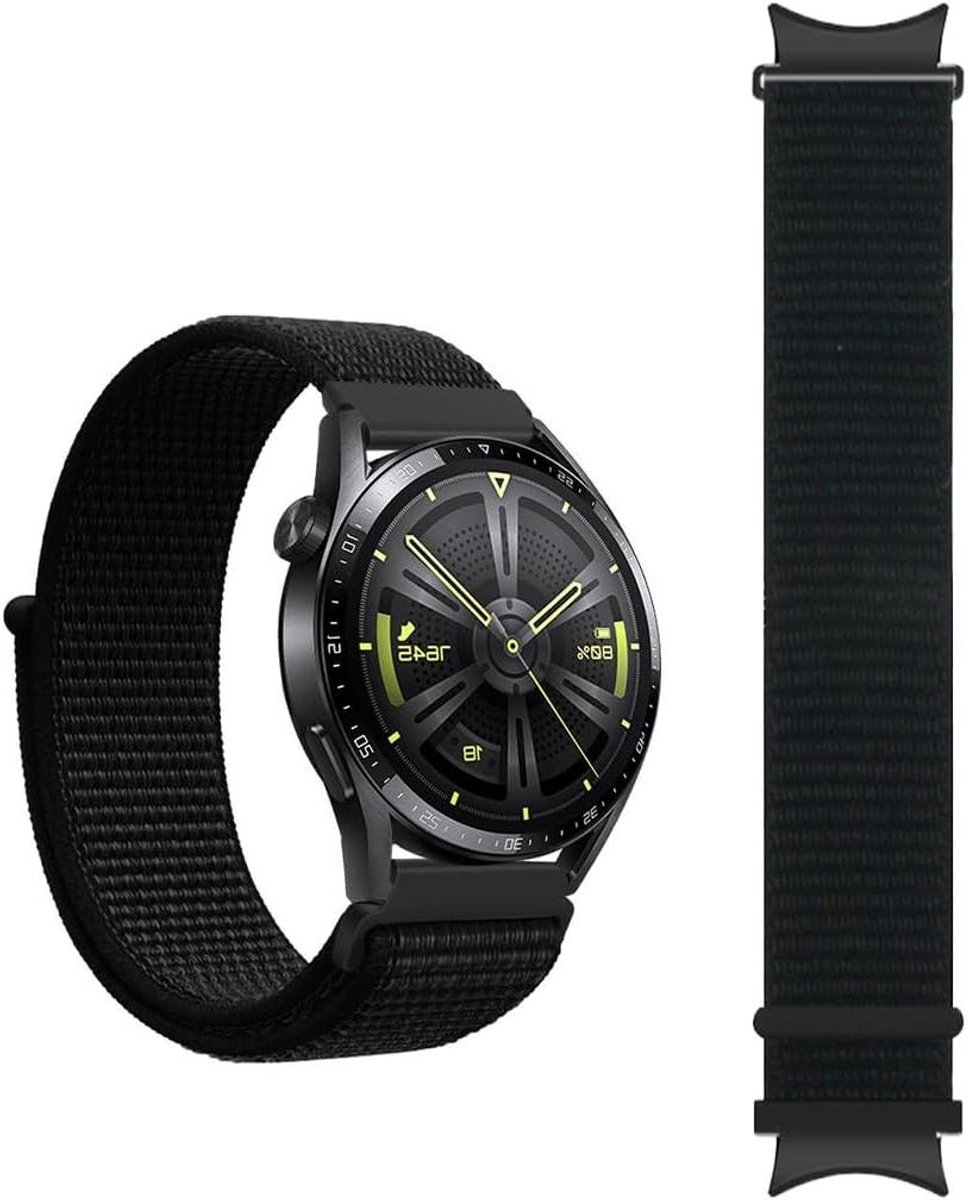 20 mm nylon armband voor smartwatches - Zwart - Compatibel met Samsung Galaxy Watch - Universele maat