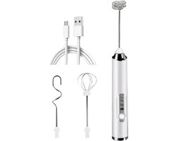 Melkopschuimer - USB - Elektrische melkopschuimer - Elektrische garde - Oplaadbare melkopschuimer - met 3 gardes - voor koffie, latte, slagroom, opgeklopte eieren - Wit