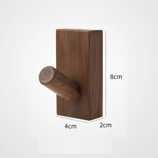 4 stuks houten garderobehaken, massief eikenhout, jashaken