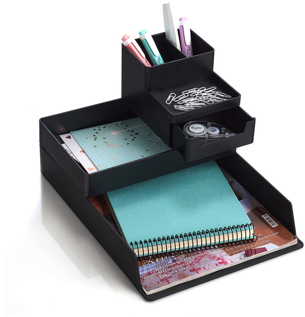 Zeller bureau organizer accessoires bakje present - Zwart - Stapelbaar
