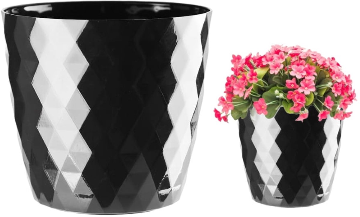 Galicja Cristal Serie - Decoratieve Bloempot - Zwart - 12x11 cm - Kunststof
