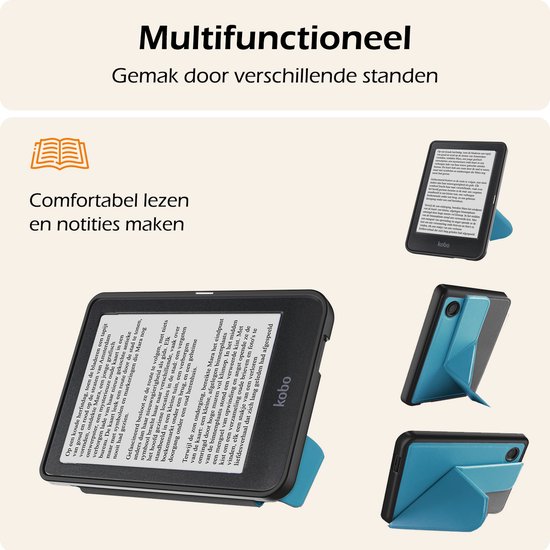 Hoesje Geschikt voor Kobo Clara BW Hoes Book Case Trifold - Hoes Geschikt voor Kobo Clara BW Hoesje Book Cover Met Screenprotector - Turquoise van Merkloos — afbeelding 3
