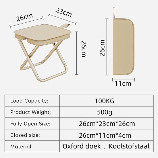 Opvouwbare Campingkruk – Mini – Draagbaar – Staal + Oxford Stof – 26x23x26 Cm – Tot 100 Kg – Voor Tuin, Strand, Vissen En Reizen 3 miniatura
