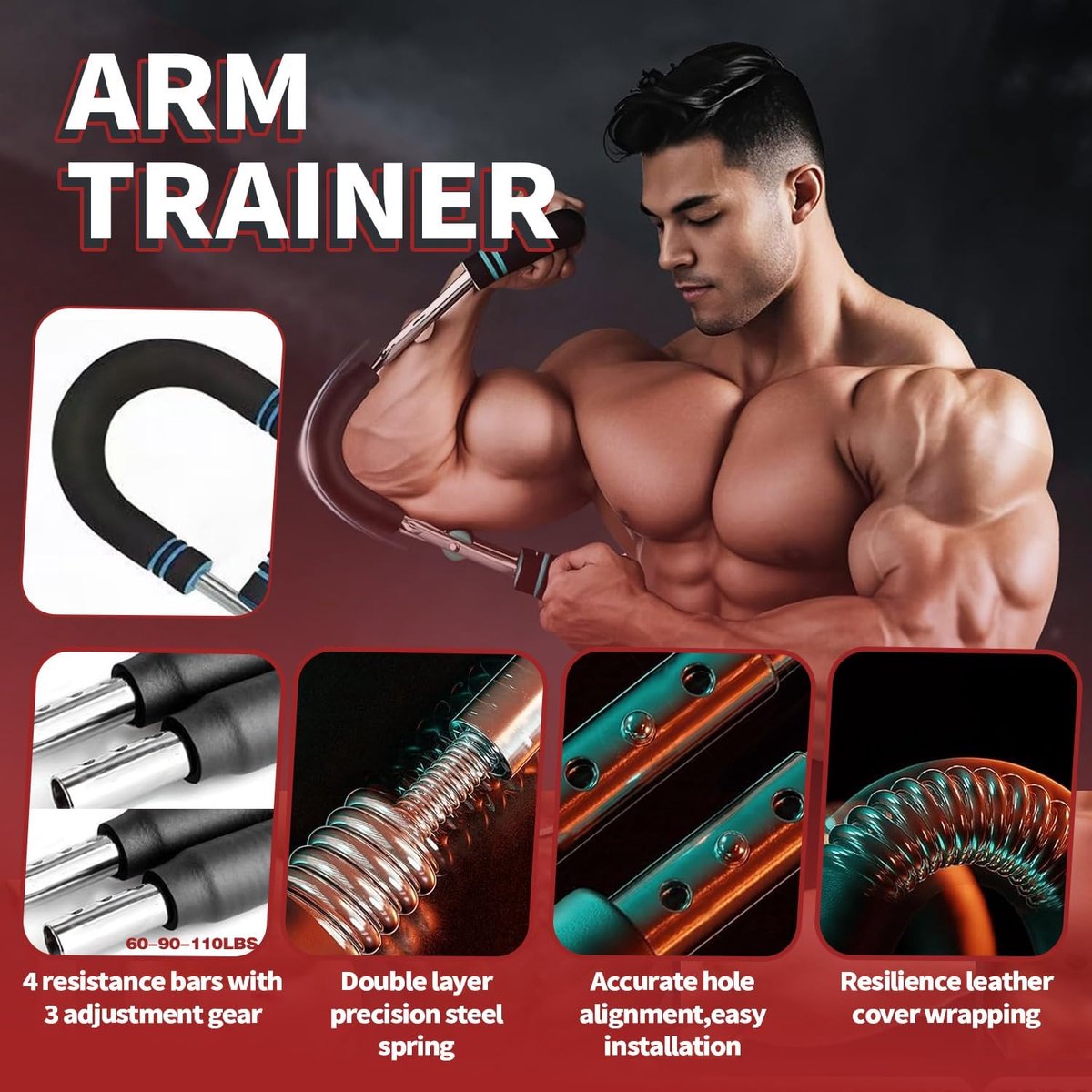 Twister Arm Trainer - Verstellbarer U-förmiger Handgelenk- & Unterarmtrainer, Brusttrainer für Zuhause für Bizeps, Trizeps, Rücken Workout, Unterarm-Stärkung mit 3 Widerstandsstufen für Heimtraining