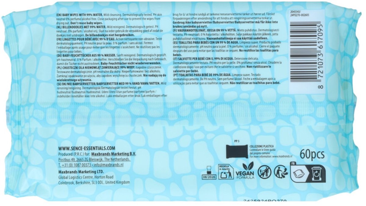 Sence Baby Wipes Water billendoekjes | 1440 stuks