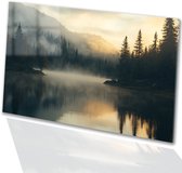Mistig bos bij zonsopkomst - Landschap schilderij op glas - Kunst bos - Realisme - Acrylaat - Moderne schilderijen - acrylglas 45x30 cm