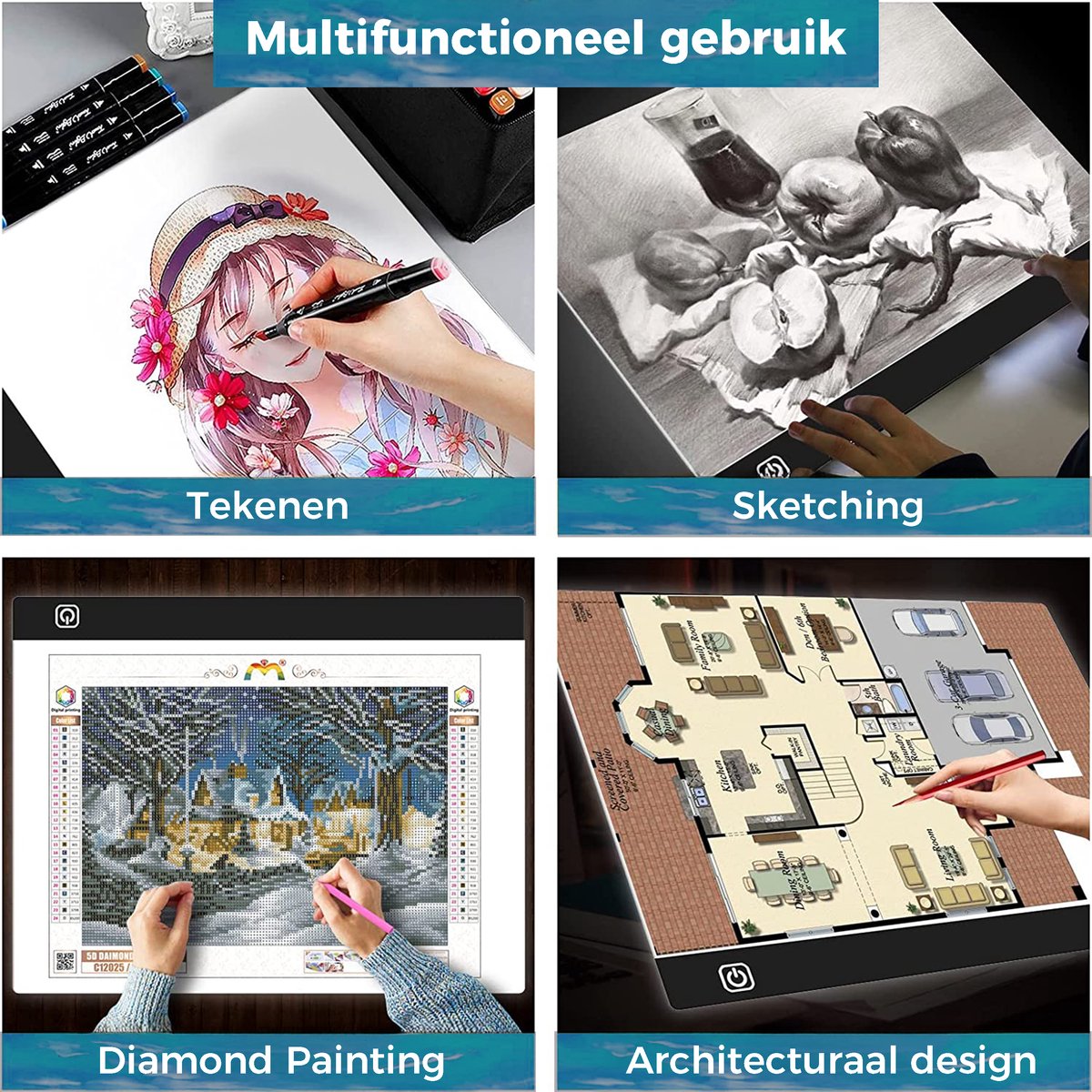A2 Led Lichtbak voor Tekenen - 3 lichtsterktes - Lightpad diamond painting – Lightpad A2 dimbaar - Lichtbak voor diamond painting – Lichttafel speelgoed lichtbord - Led tekenbord kinderen en volwassenen met licht – Lichtbak voor tekenen - Tekentafel — afbeelding 4