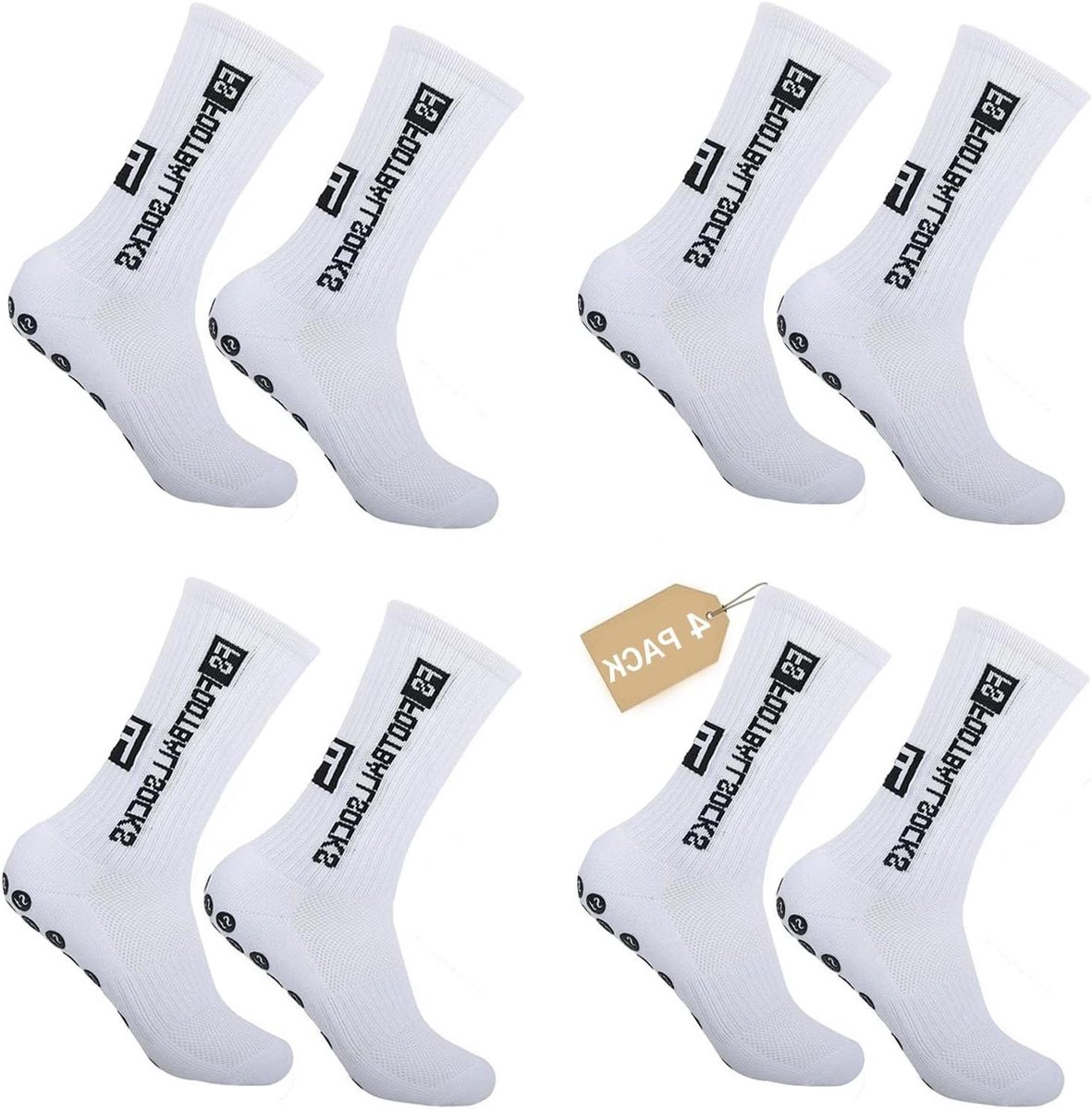 Allecto Plus - Grip Socks voor Voetbal en Basketbal - Antislip - Maat 39-46 - Wit - Set van 4 Paar