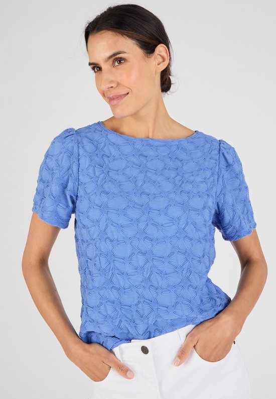 Damart - Top Plissé Permanent - Bleu Fleuri Bleu Fleuri