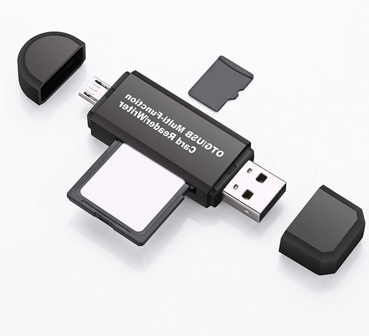 Allecto Plus - 2-in-1 USB 2.0 Draagbare Geheugenkaartlezer voor SDXC SDHC SD MMC - Zwart