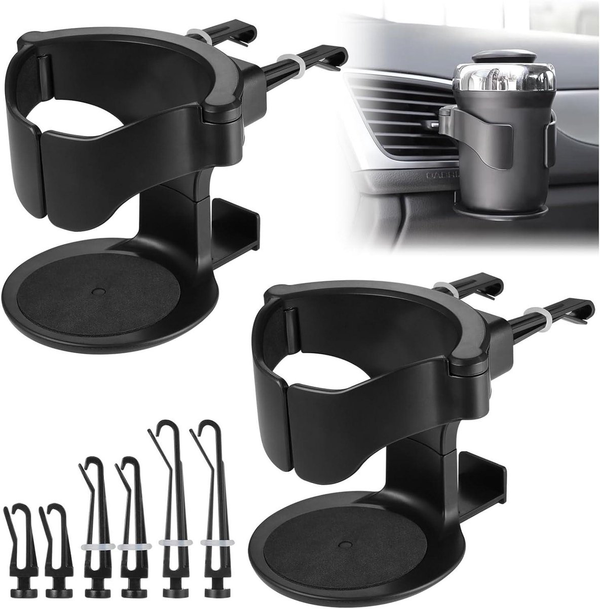 Allecto Plus - Auto Bekerhouder met Verstelbare Clips voor Fles en Drankblikjes - 2 Stuks - Handige Auto-ventilatiebekerhouder - Geschikt voor Koffiemokken en Waterbekers
