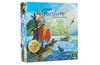 Doos van het bordspel 'Everdell Farshore: Essentials Edition' met een schip met oranje zeilen, bergen en een vogel.