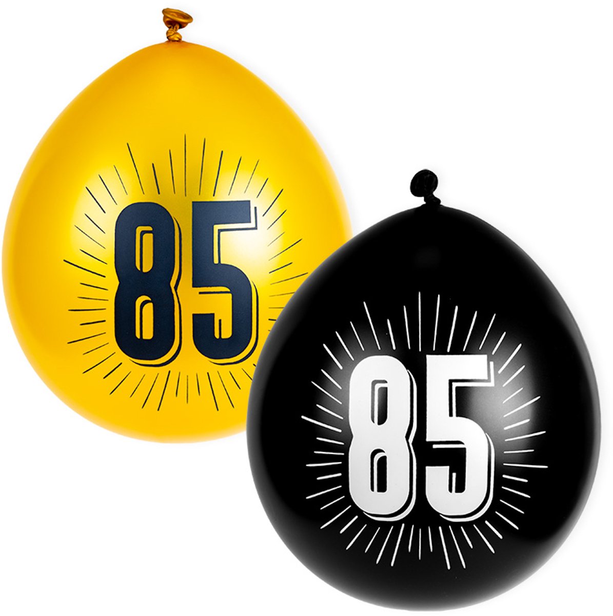Ballonnen met getal | 85 jaar | 8 stuks | Zwart en Goud
