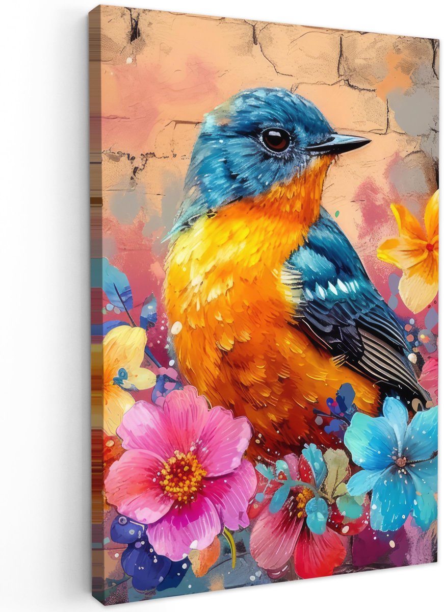 Ibenzoa Canvas Wanddecoratie met Graffiti en Bloemenmotief voor Elke Kamer, 20x30 cm graffiti - vogel