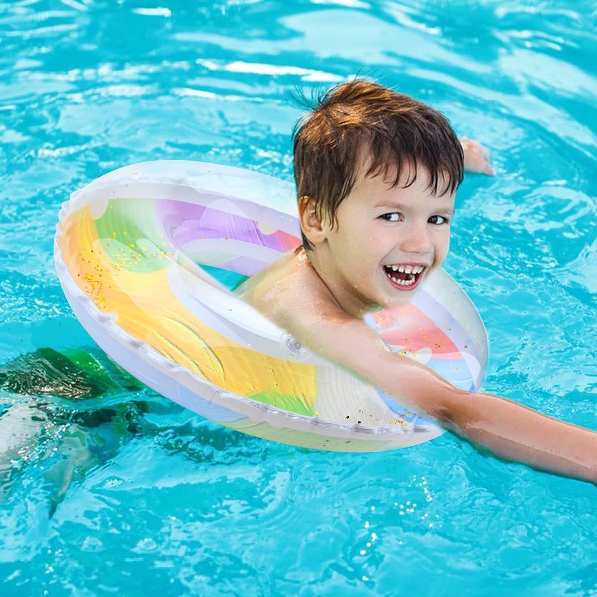 Opblaasbare zwemring, zwembad, zwemspeelgoed, rubberen ring, zwembad, zwemring, pailletten, regenboog, zwemband, zwemband voor volwassenen en meisjes, zomerzwembad, party