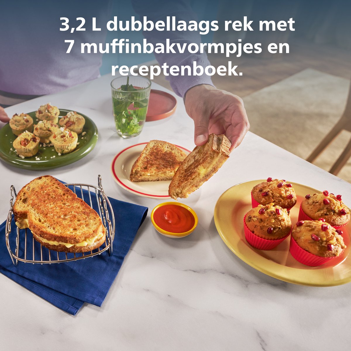 Philips dubbellaags rek Airfryer Accessoire - HD9904/01 - Geschikt voor Philips - 3,2 L dubbellaags rek met 7 muffinvormen — afbeelding 3