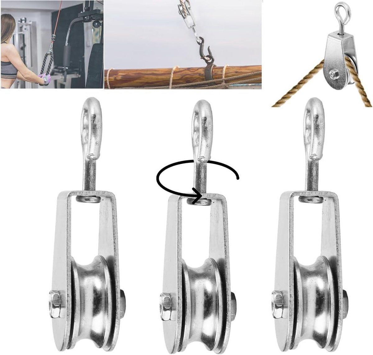 Allecto Plus - 3 Stuks Roestvrij Stalen Katrollen voor Fitness - 30kg Draagvermogen