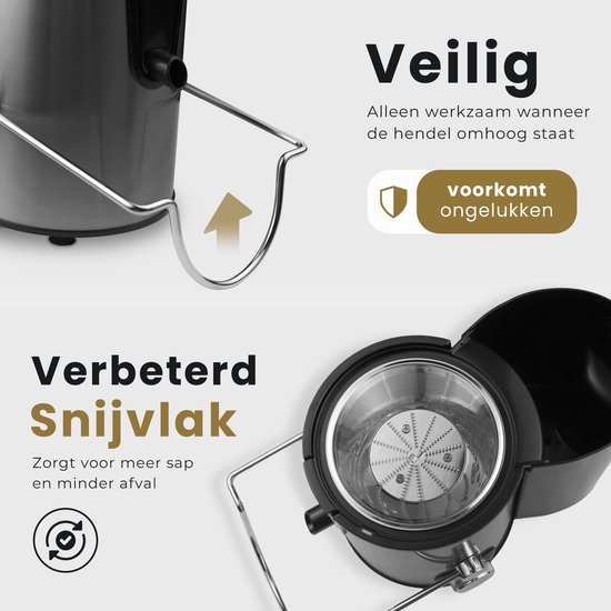 KitchenMasters Sapcentrifuge - Juicer voor Groenten & Fruit - Grote Vulopening - 3 snelheden - 1200 Watt van KitchenMasters — afbeelding 3